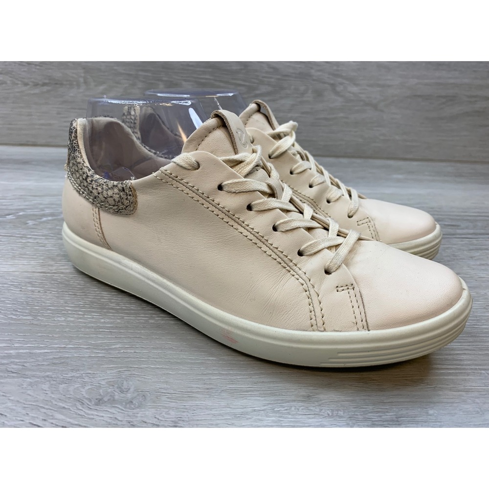 ECCO Soft 7 Women's Cream Leather Snakeskin Heel Sneakers 38 US 7-7.5 Shoes